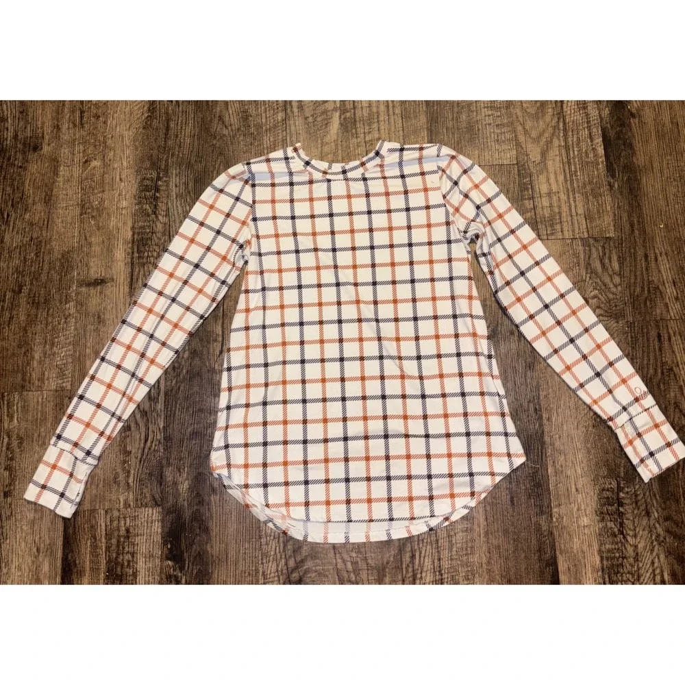 Cuddl Duds Womens Plaid Long Sleeve Base Layer Top White Orange XS